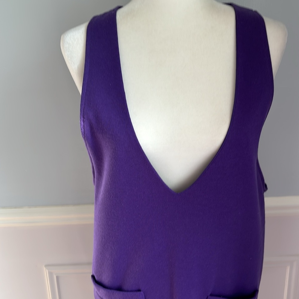 Michele Petite Jumper Deep V-Neck Purple Mini Dress Mod Vintage Size 8 - Picture 6 of 15
